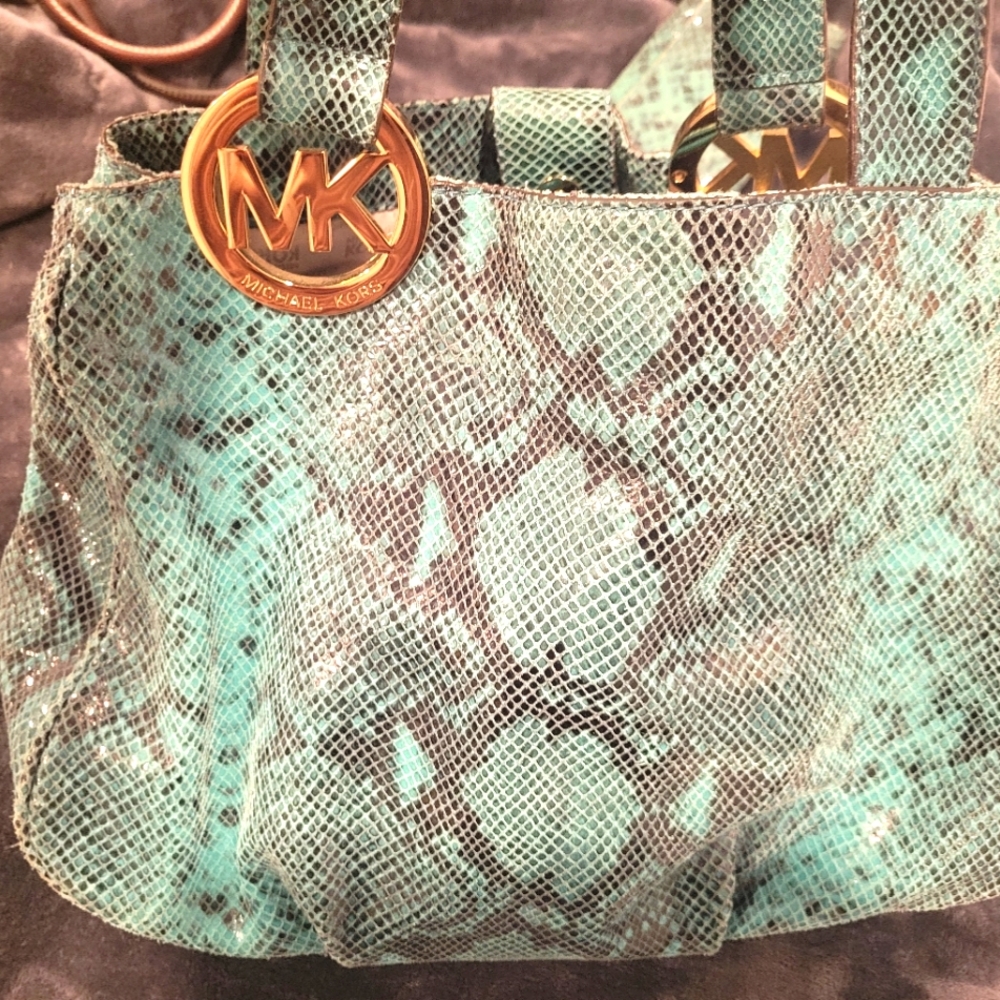 Michael Kors snake print leather bag and wallet combo